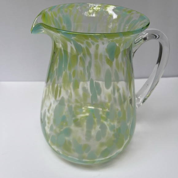 Elegant Murano Glass Pitcher Green / Blue / Clear, 9” Tall - Picture 2 of 9